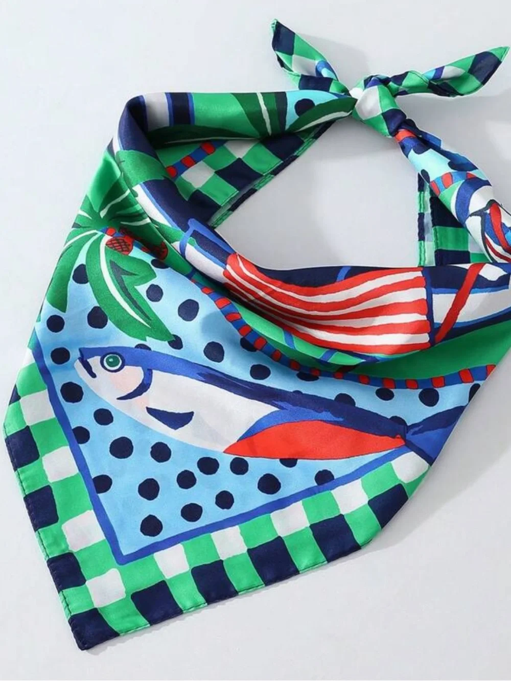New! Coastal Preppy Colorful Sardine Fish 24” Hair Neck Bag Scarf NWOT